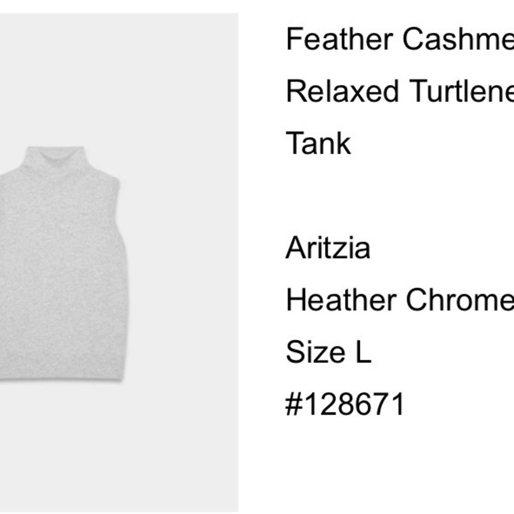 Aritzia Heather Chrome Sleeveless Feather Cashmere Turtleneck (NWOT)